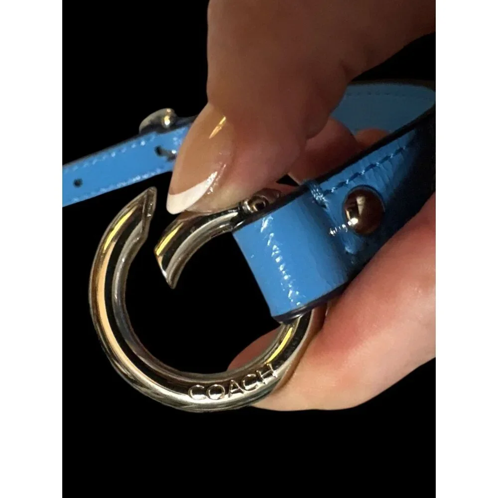 Coach Replacement Purse Strap Blue Patent Leather Silver Loop Clips Adjustable - Picture 3 of 5